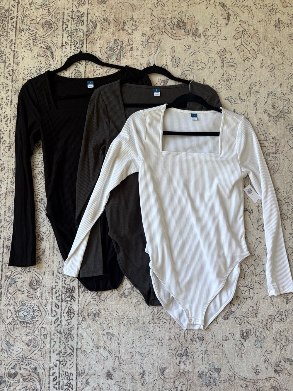 Old Navy Ribbed Square-Neck Long Sleeve Bodysuit - White, Black, Olive